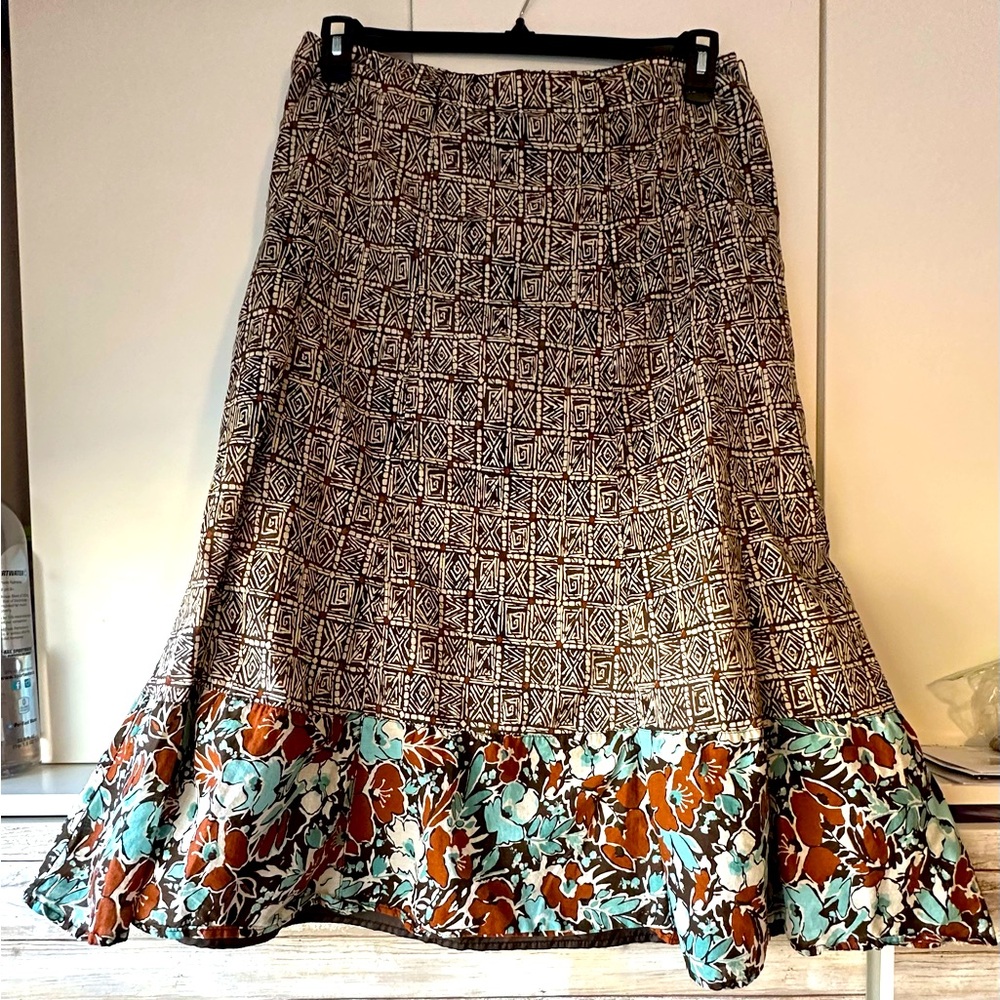 🌿 Requirements Boho Midi Skirt Size 12 Brown Floral Border Print Lined